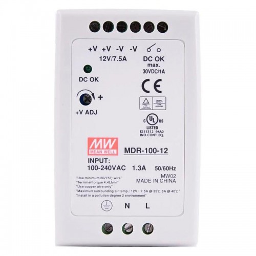 MeanWell MDR-100-12 DIN Rail Power Supply 12VDC 7.5A 100W
