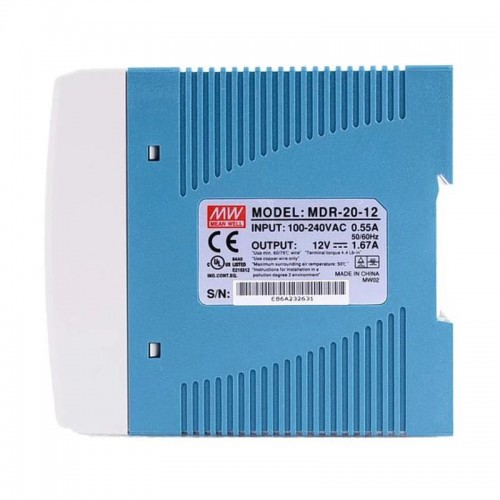 MeanWell MDR-20-12 DIN Rail Power Supply 12VDC 1.67A 20W