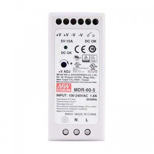 MeanWell MDR-60-5 DIN Rail Power Supply 5VDC 10A 60W