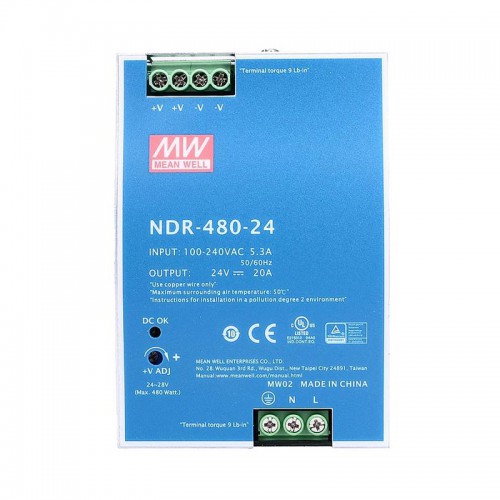 Meanwell NDR-480-24 DIN Rail Power Supply 24VDC 20A 480W