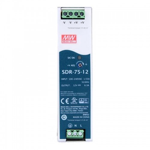 Meanwell SDR-75-12 DIN Rail Power Supply 12VDC 6.3A 75.6W