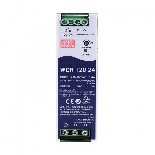 Meanwell WDR-120-24 DIN Rail Power Supply 24VDC 5A 120W