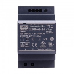 MeanWell HDR-60-24 60W 24VDC 2.5A Ultra Slim Step Shape DIN Rail Power Supply