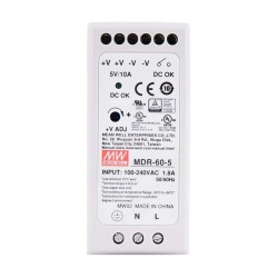 MeanWell MDR-60-5 DIN Rail Power Supply 5VDC 10A 60W