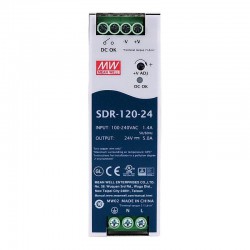 Meanwell SDR-120-24 DIN Rail Power Supply 24VDC 5A 120W with PFC Function