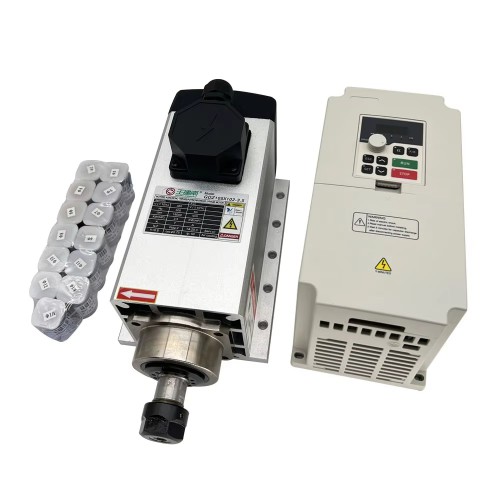 3.5KW 220V/380V Air Cooled Spindle Motor Kit GDZ105X102-3.5 + H100-3.7S2/T4 with Spindle Drives (VFD Drives) & 13Pcs ER20 Collets