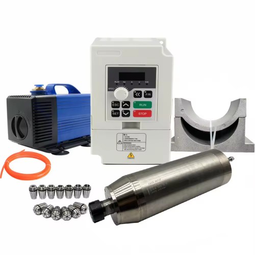 5.5KW 220V/380V Water Cooled Spindle Motor Kit JGD-125-ER32 + H100-5.5 with Spindle Drives + Water Pump + 13Pcs ER32 Collet + Bracket