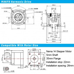 MINIS/MINIF Series Harmonic Drive Gearbox Ratio 30:1/50:1/100:1