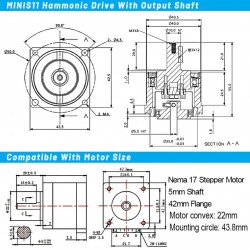 MINIS/MINIF Series Harmonic Drive Gearbox Ratio 30:1/50:1/100:1