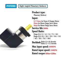 PVF090 Series Nema34 Right Angle Planetary Gearbox Ratio 3:1 - 100:1 for Nema34 Stepper Motor / 90mm Servo Motor