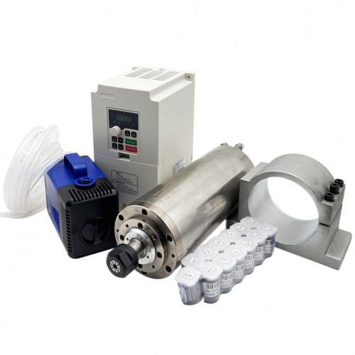 3KW 220V/380V Water Cooled Spindle Motor Kit JGD-100A-3.0KW + H100-3.7 with Spindle Drives + Water Pump + 13Pcs ER20 Collet + Bracket