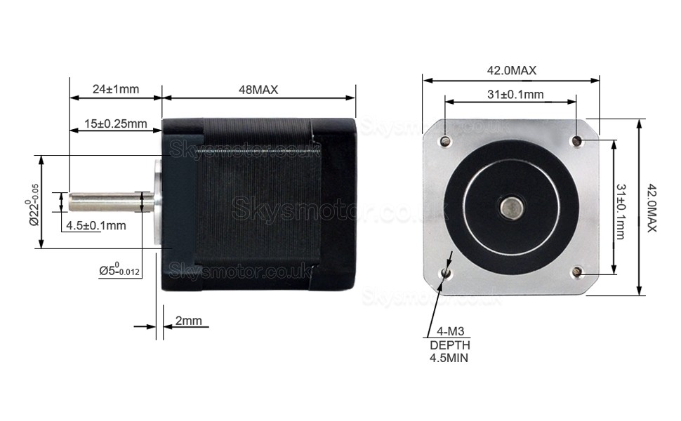 Nema 17 Stepper Motor Bipolar 59Ncm (84oz.in) 2A 42x48mm 4 Wires w/ 1m Cable & Connector compatible with 3D Printer/CNC(