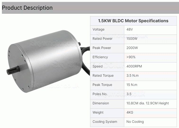 48V 1.5KW Brushless Motor BLDC Motor BLDC-108 for Electric Bike, Mountain Bike,Motorcycle