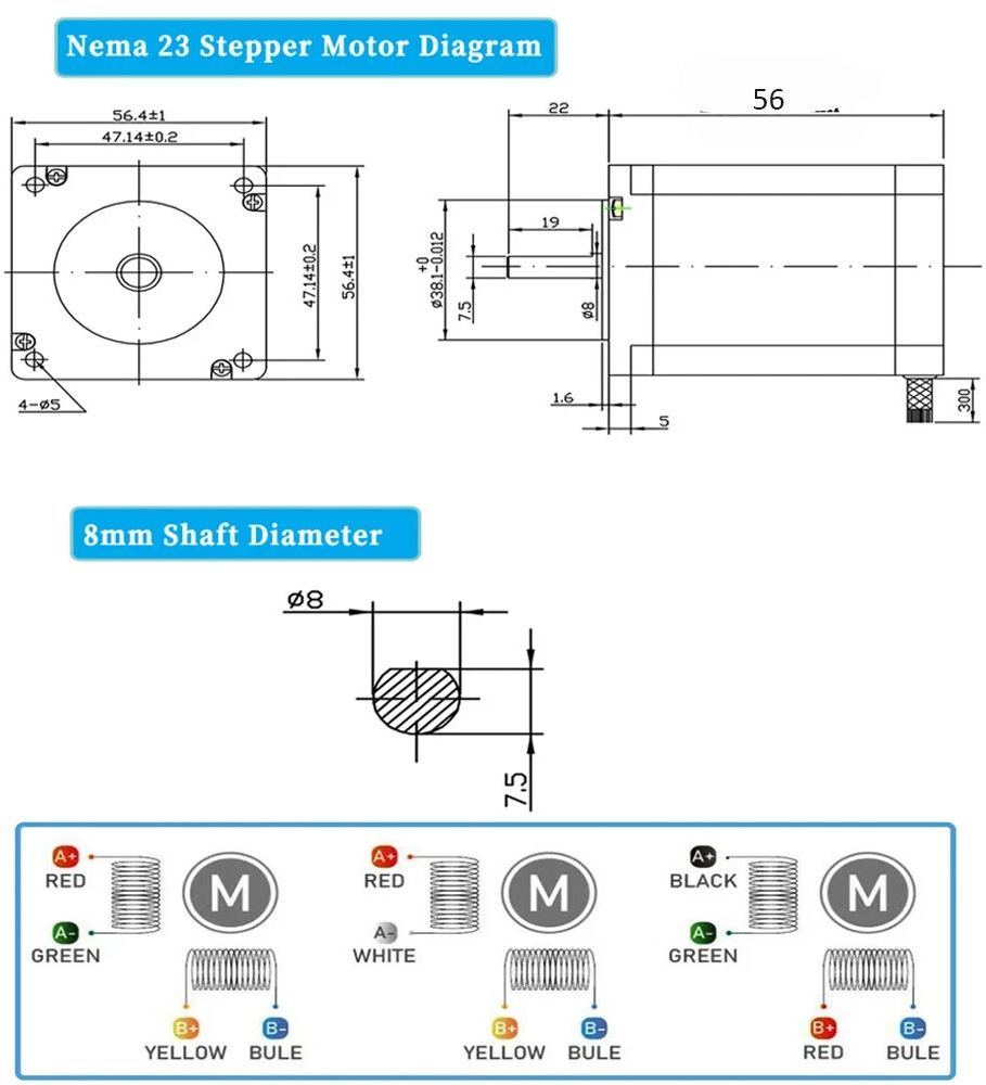 Nema 23 Stepper Motor 57HS5630A4 1.8 Deg 1.2Nm 4-Lead 3A 2 Phase for 3D printer CNC Router