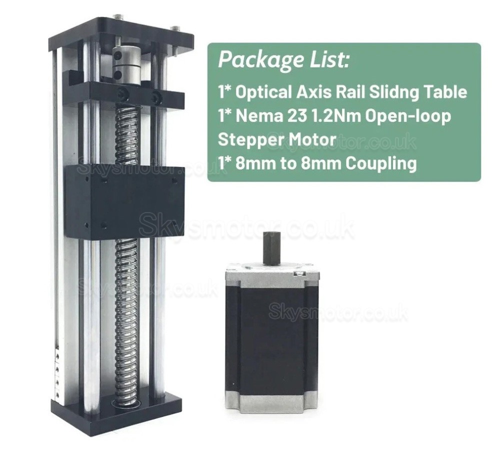 Ballscrew Motorized Linear Stage Kit 1.2Nm/2Nm/3Nm Stroke 100mm - 300mm  with Nema 23 Motor, Driver & Power Supply