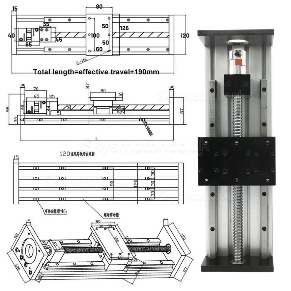 Heavy Duty Linear Motion Guide Stage SXG80&times;120 Ballscrew CNC Linear Slide Table Fit Nema23 / 34 Motor