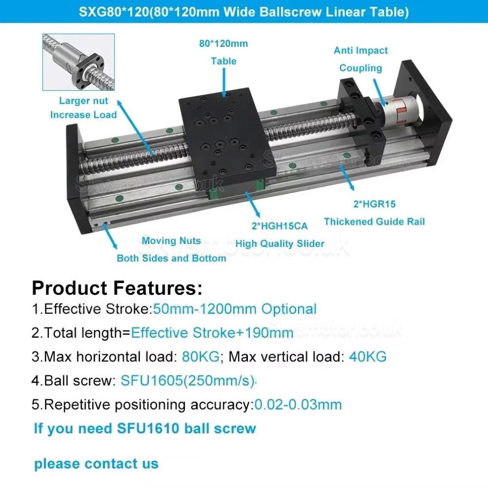Heavy Duty Linear Motion Guide Stage SXG80&times;120 Ballscrew CNC Linear Slide Table Fit Nema23 / 34 Motor