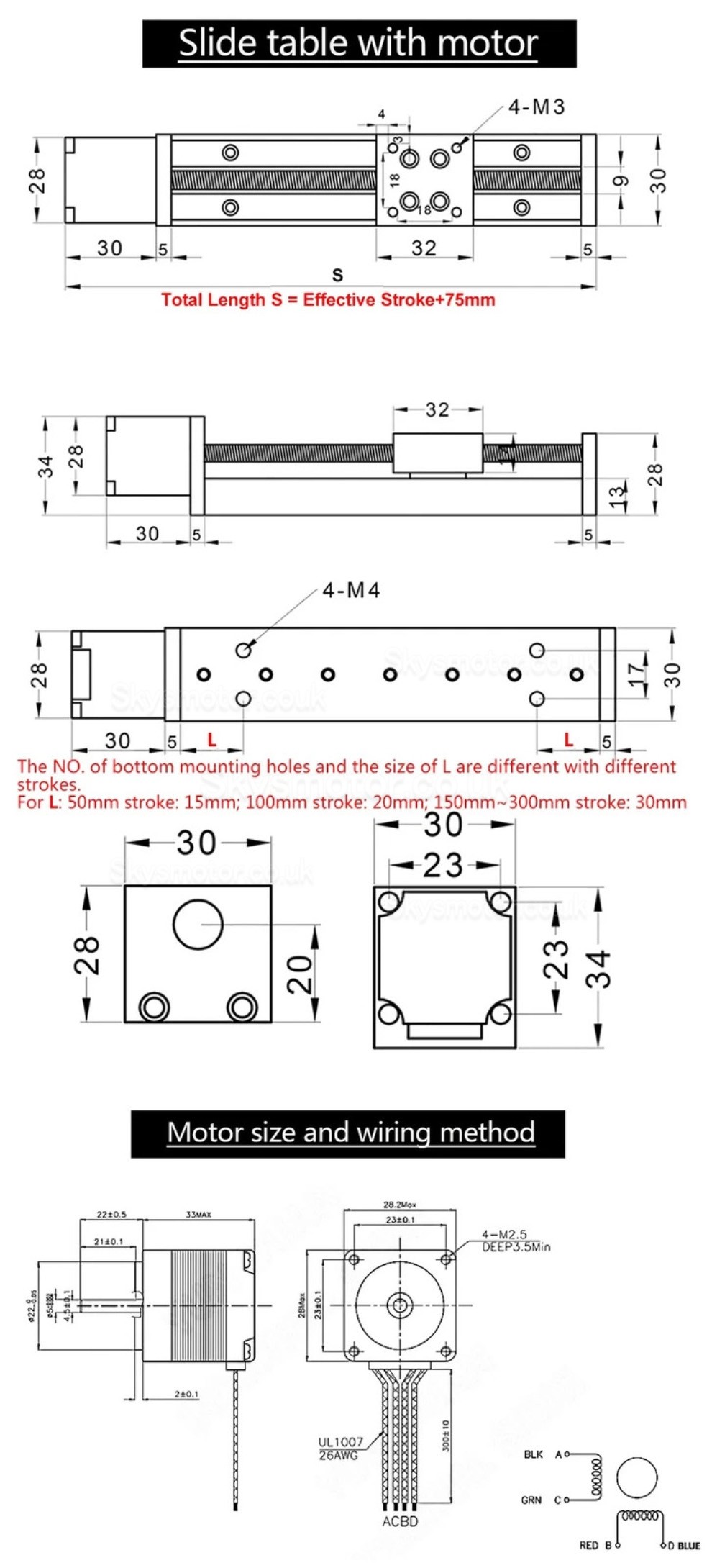 Linear Slide Bearings OSP001603 Linear Guide Slide Module 50mm-300mm Stroke with Nema11 Motor Kit