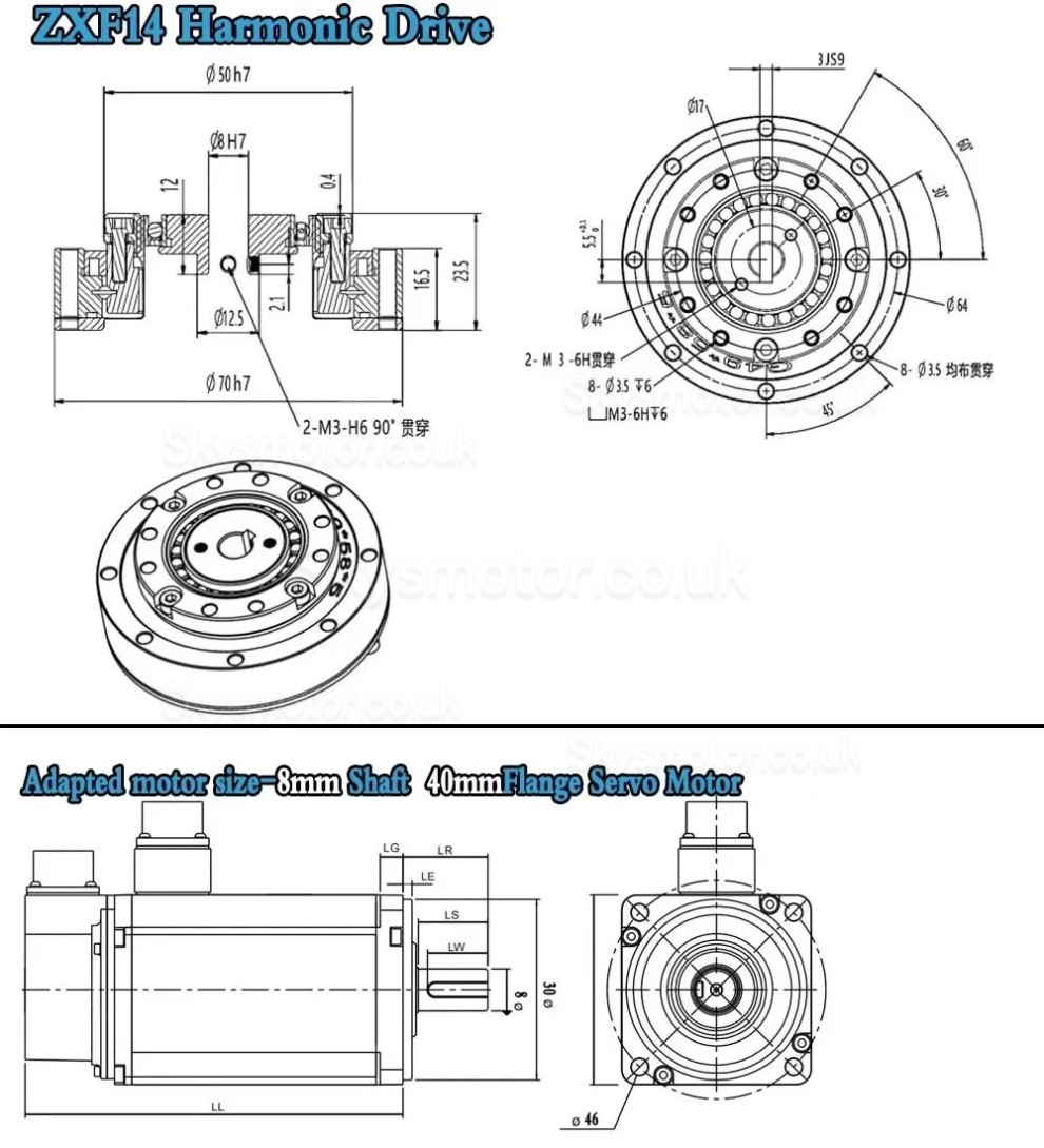 ZXF Series Harmonic Reducer Gearbox Ratio 30:1/50:1/80:1/100:1/120:1/160:1 for Stepper / Servo Motor