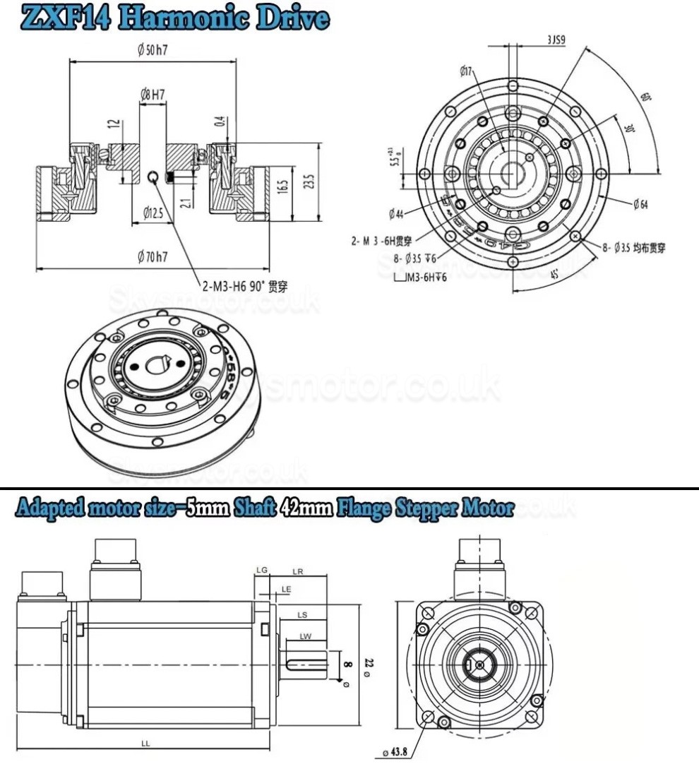 ZXF Series Harmonic Reducer Gearbox Ratio 30:1/50:1/80:1/100:1/120:1/160:1 for Stepper / Servo Motor
