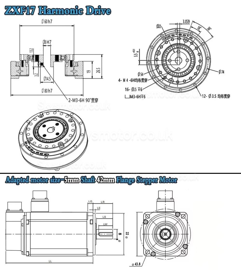 ZXF Series Harmonic Reducer Gearbox Ratio 30:1/50:1/80:1/100:1/120:1/160:1 for Stepper / Servo Motor