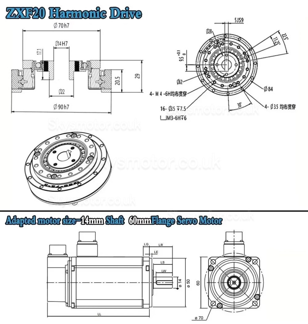 ZXF Series Harmonic Reducer Gearbox Ratio 30:1/50:1/80:1/100:1/120:1/160:1 for Stepper / Servo Motor
