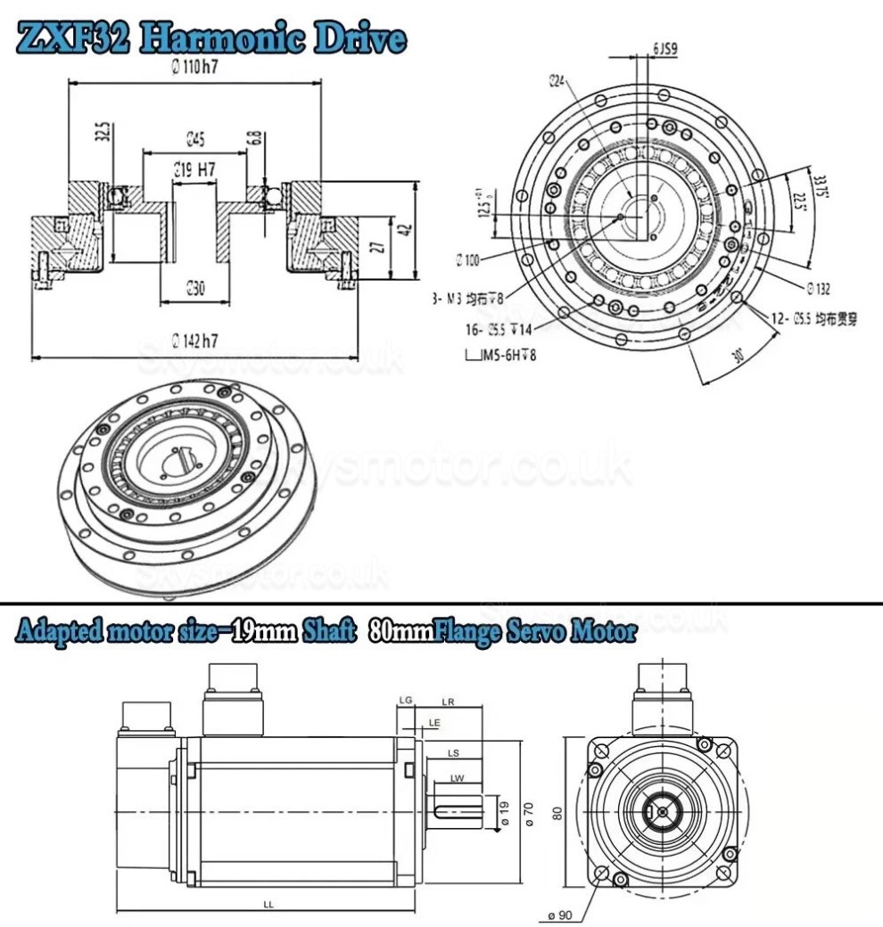 ZXF Series Harmonic Reducer Gearbox Ratio 30:1/50:1/80:1/100:1/120:1/160:1 for Stepper / Servo Motor