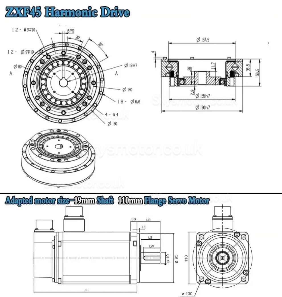 ZXF Series Harmonic Reducer Gearbox Ratio 30:1/50:1/80:1/100:1/120:1/160:1 for Stepper / Servo Motor