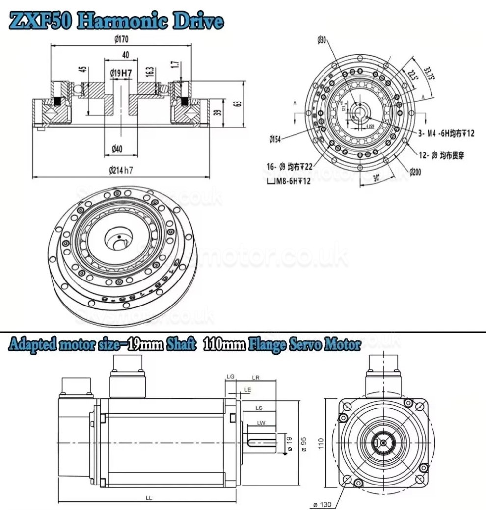 ZXF Series Harmonic Reducer Gearbox Ratio 30:1/50:1/80:1/100:1/120:1/160:1 for Stepper / Servo Motor