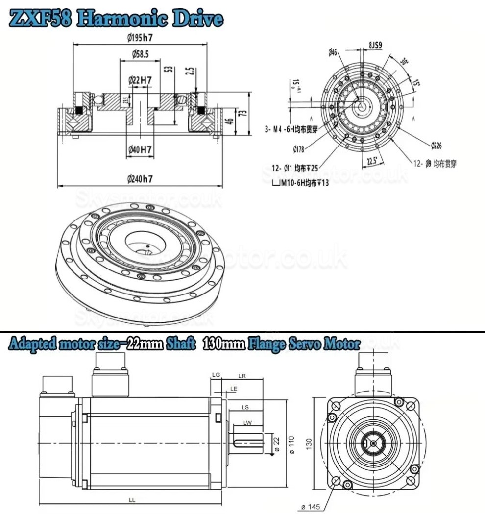 ZXF Series Harmonic Reducer Gearbox Ratio 30:1/50:1/80:1/100:1/120:1/160:1 for Stepper / Servo Motor