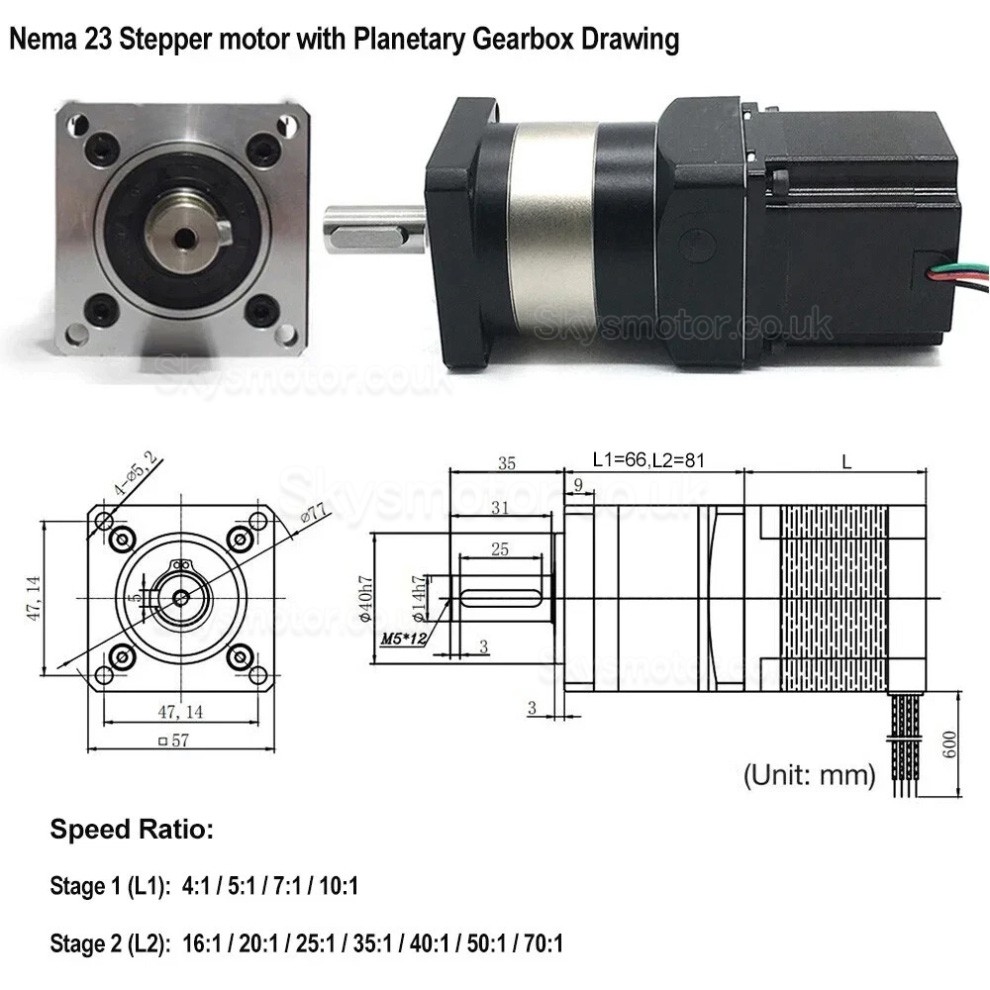 Nema 23 Planetary Geared Stepper Motor DLF+57HS5630A4D with 4:1/5:1/10:1/20:1/25:1/40:1/50:1/100:1 Planetary Gearbox
