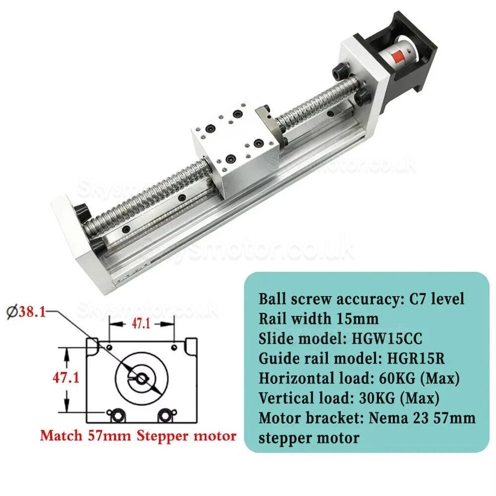 Mini Ballscrew Linear Module Table DXG-YR60+SFU1605 with 1.2/2/3Nm Nema 23 Stepper Motor & Driver Kit