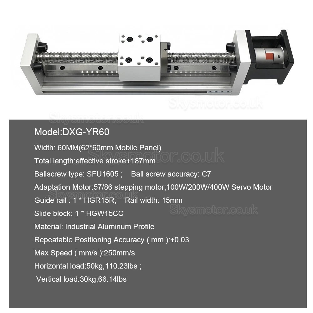 Linear Slide Bearings DXG-YR60-2 Rail Ballscrew Linear Module Table CNC Slide Motion Stage Stroke 100mm-300mm
