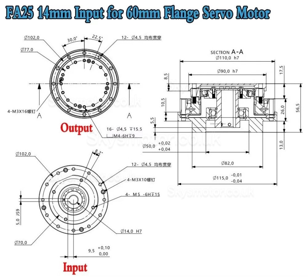 FA Series Harmonic Drive Gearbox Ratio 30:1/50:1/80:1/100:1/120:1 for Servo Motor