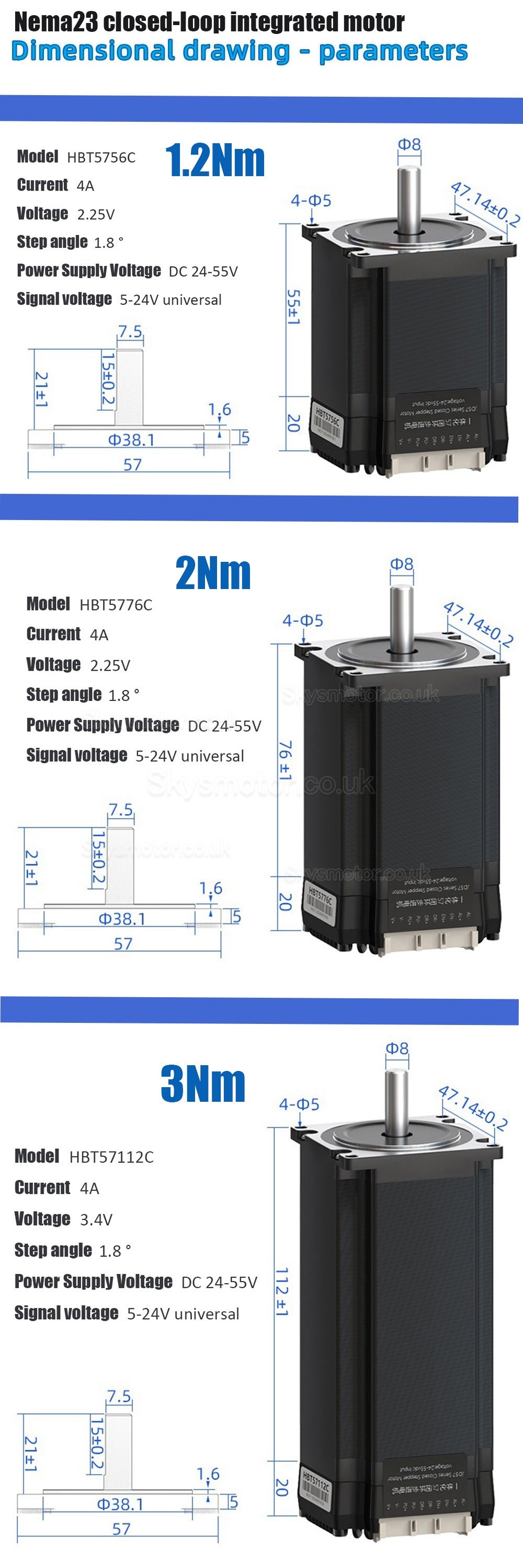 Nema 23 Integrated Closed-loop Stepper Motor HBT57 Series 1.2Nm/2Nm/3Nm with Drive 1000 Line Encoder