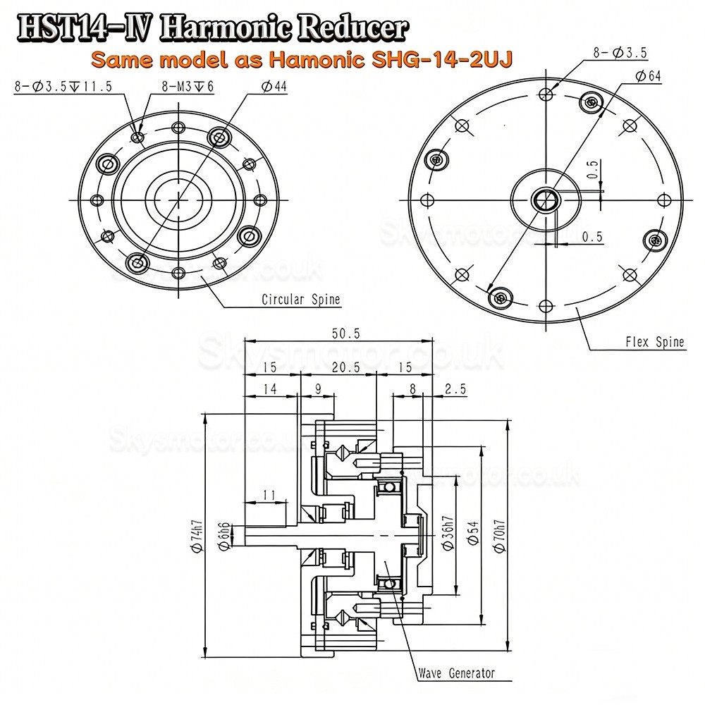 HST Series Harmonic Drive Gearbox Ratio 50:1/80:1/100:/120:1/160:1 20 Arc-sec for Industrial Robot Arm