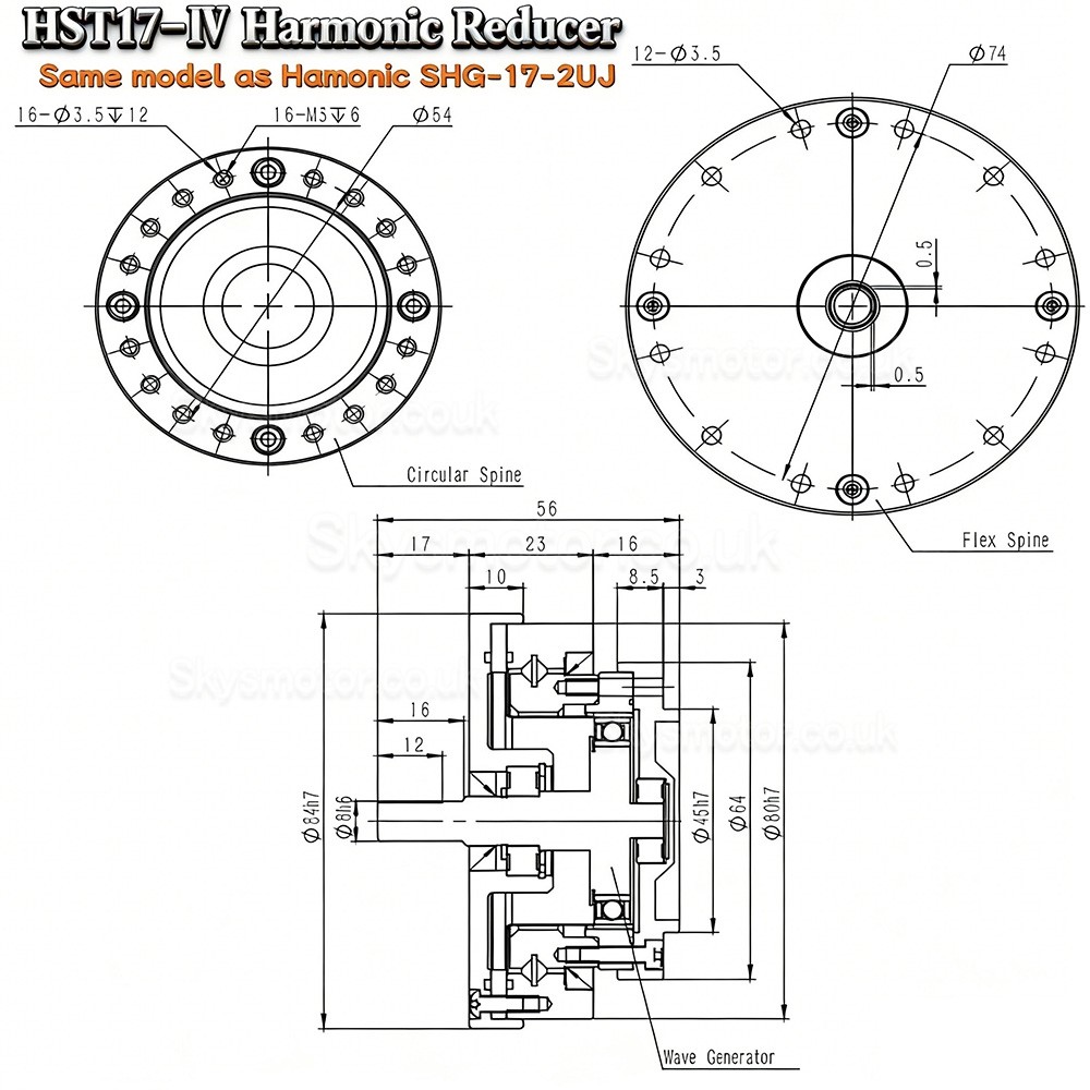 HST Series Harmonic Drive Gearbox Ratio 50:1/80:1/100:/120:1/160:1 20 Arc-sec for Industrial Robot Arm