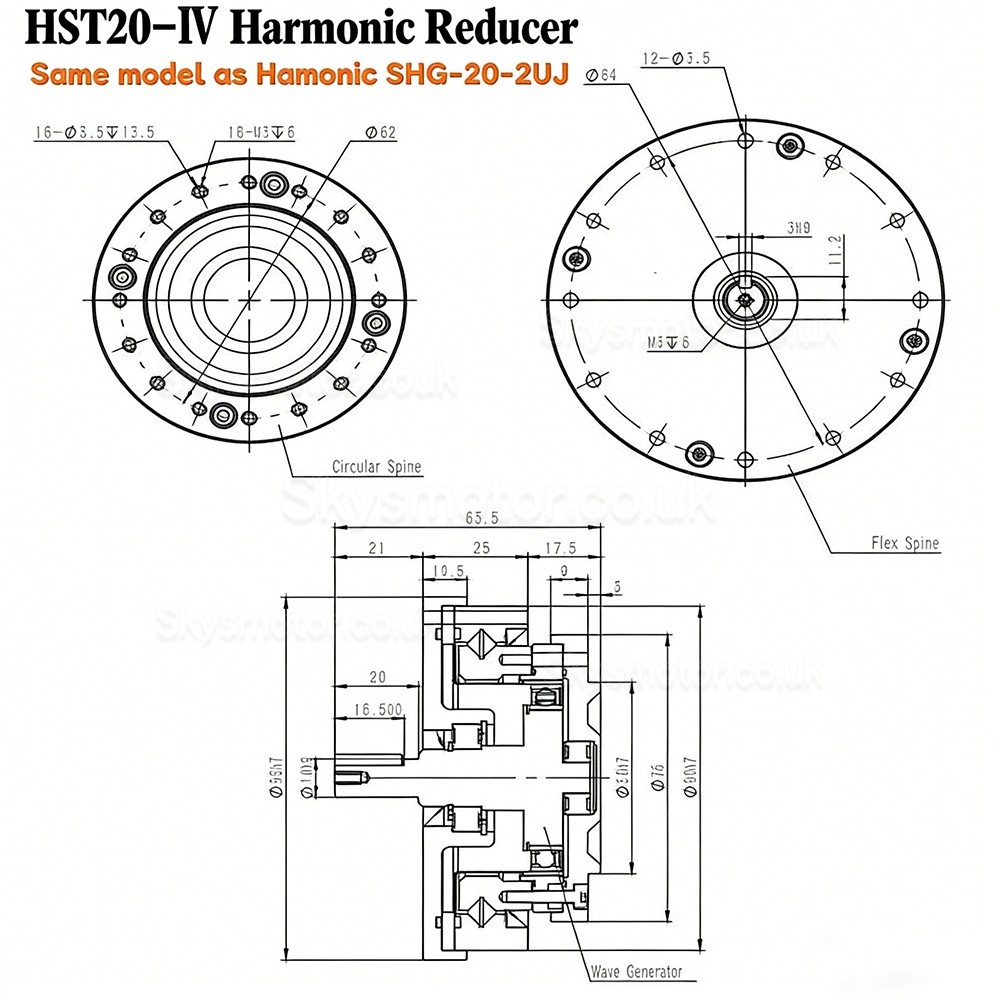 HST Series Harmonic Drive Gearbox Ratio 50:1/80:1/100:/120:1/160:1 20 Arc-sec for Industrial Robot Arm