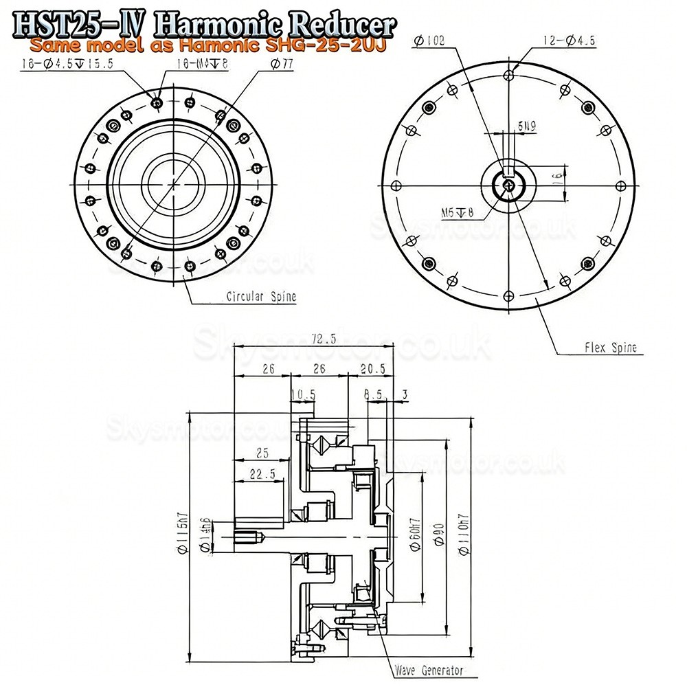 HST Series Harmonic Drive Gearbox Ratio 50:1/80:1/100:/120:1/160:1 20 Arc-sec for Industrial Robot Arm