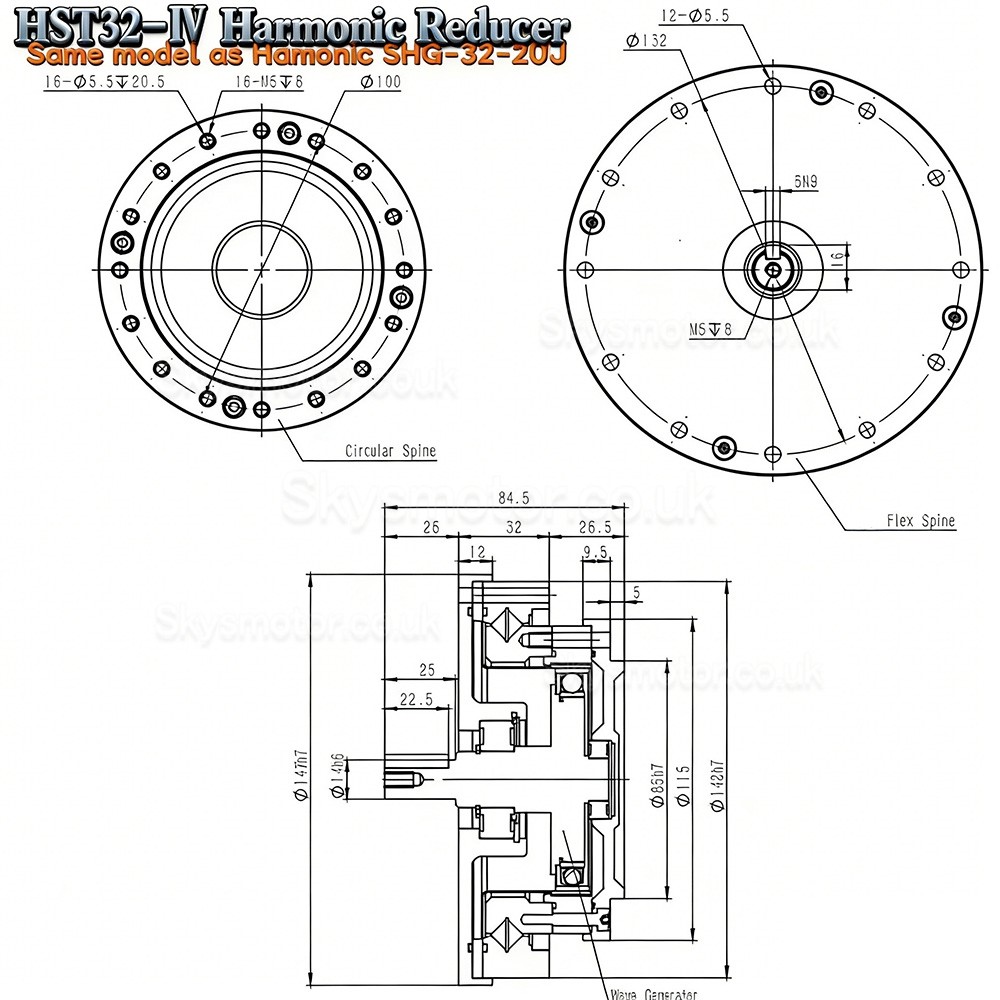 HST Series Harmonic Drive Gearbox Ratio 50:1/80:1/100:/120:1/160:1 20 Arc-sec for Industrial Robot Arm
