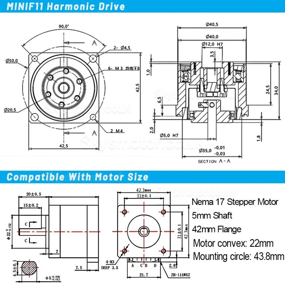 MINIS/MINIF Series Harmonic Drive Gearbox Ratio 30:1/50:1/100:1