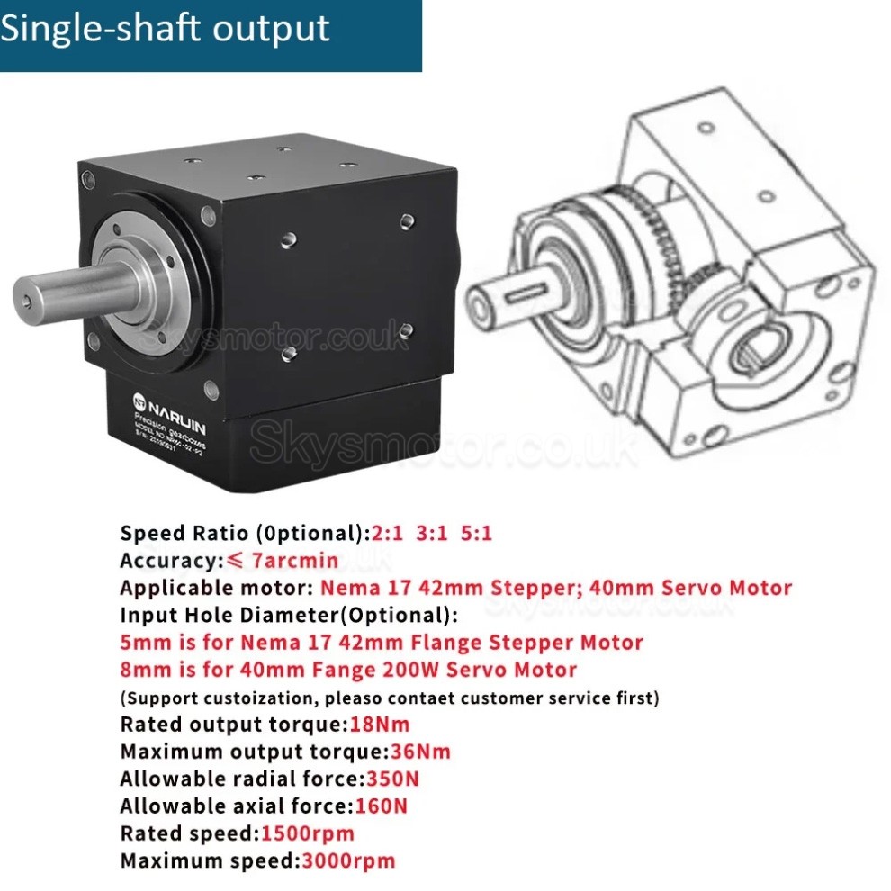 Nema 17 Right Angle Bevel Gearbox 90 Degree Commutator Ratio 2:1/3:1/5:1 for Nema 17 Stepper Motor
