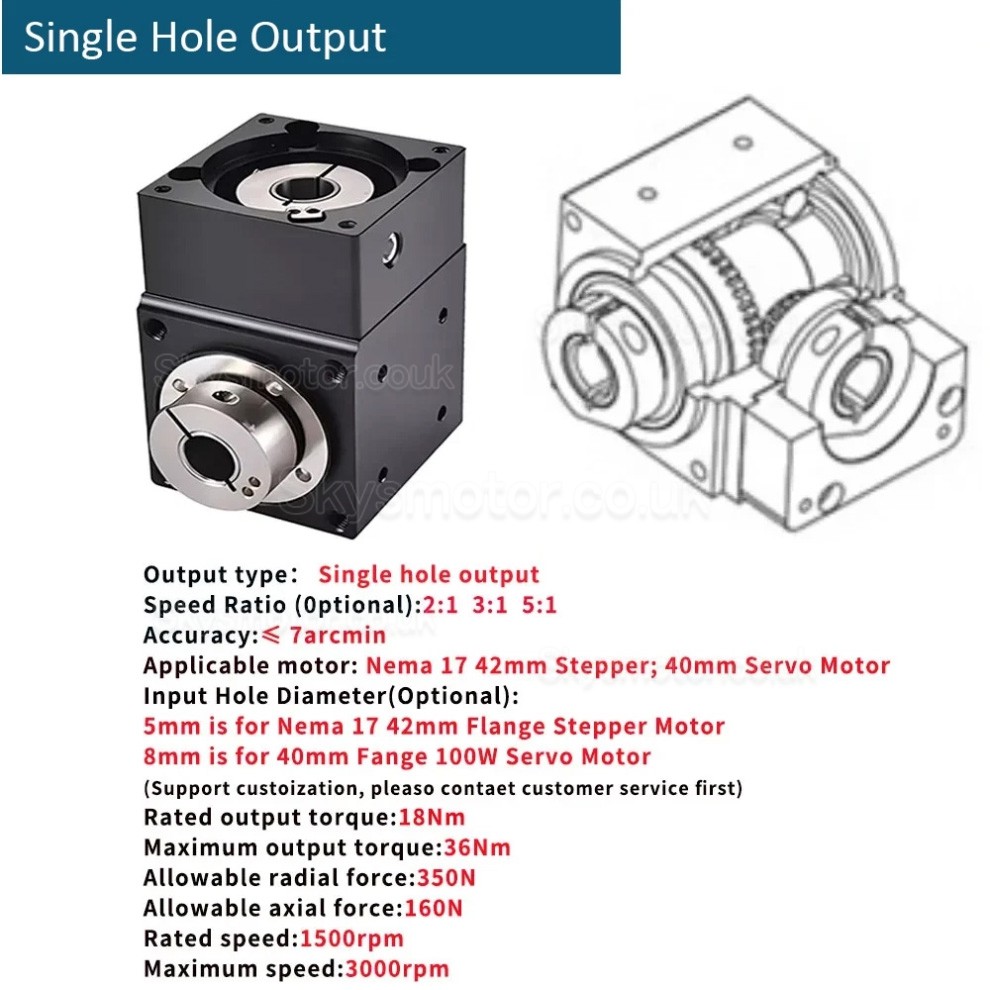 Nema 17 Right Angle Bevel Gearbox 90 Degree Commutator Ratio 2:1/3:1/5:1 for Nema 17 Stepper Motor