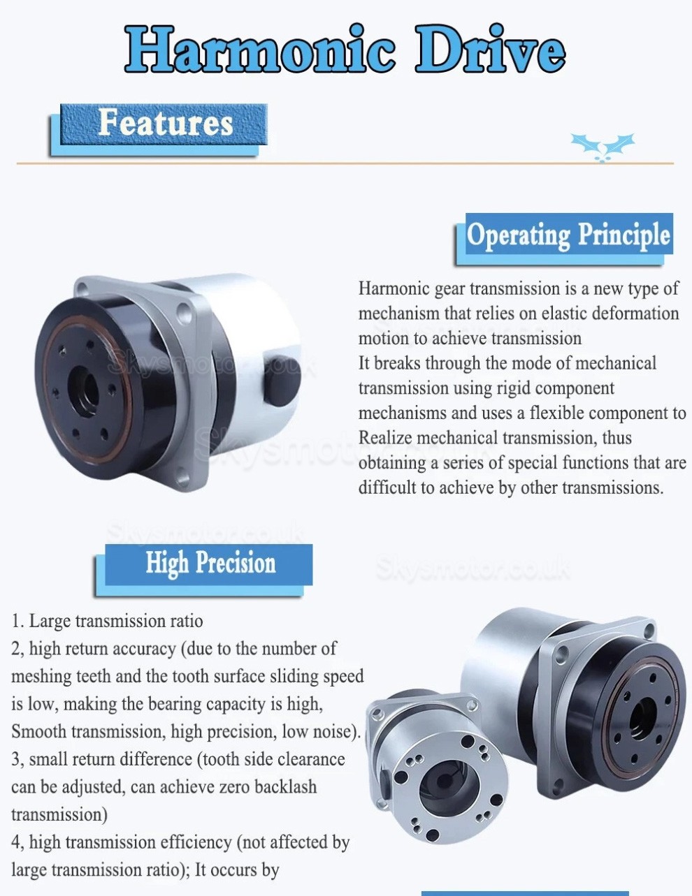 PG Series Harmonic Drive Gearbox 20 Arc-sec Ratio 50:1/80:1/100:1 