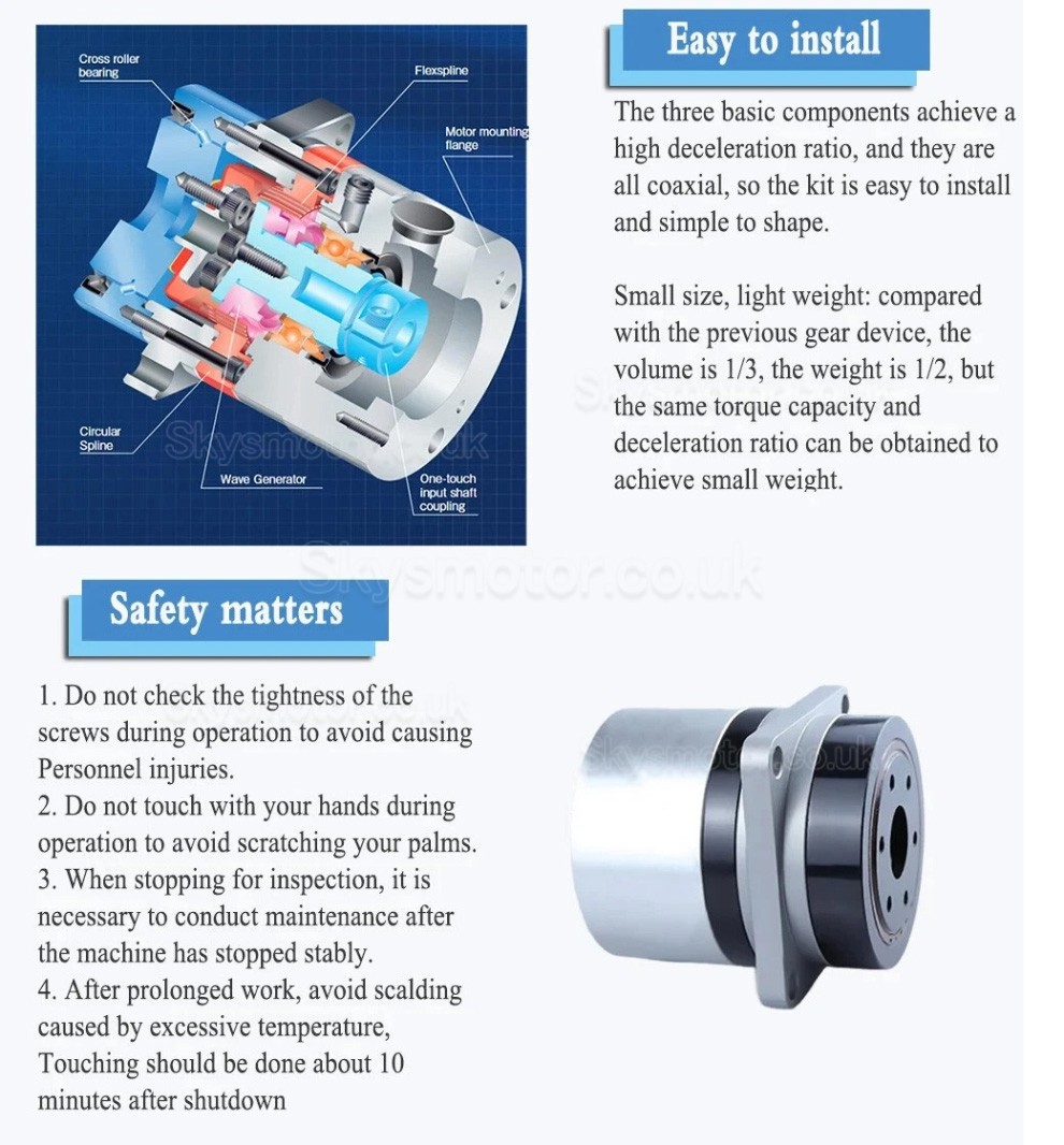 PG Series Harmonic Drive Gearbox 20 Arc-sec Ratio 50:1/80:1/100:1 