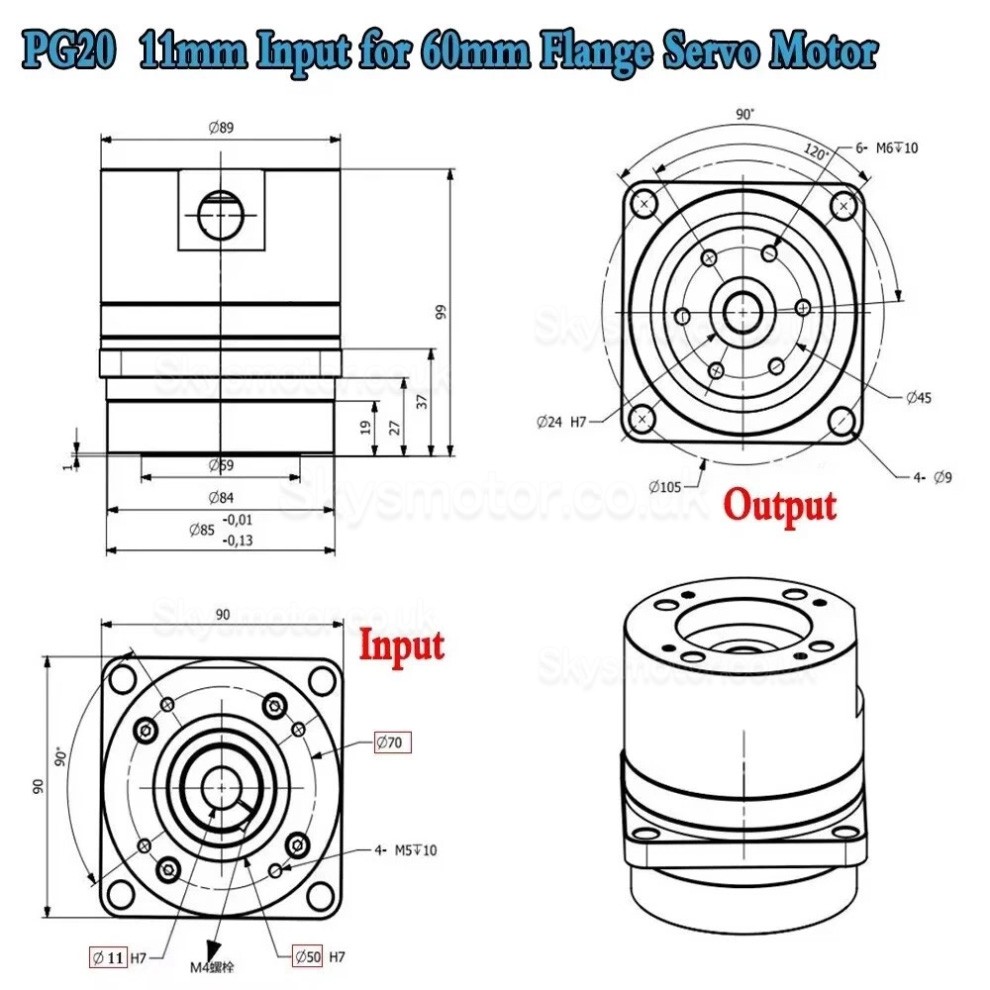 PG Series Harmonic Drive Gearbox 20 Arc-sec Ratio 50:1/80:1/100:1 