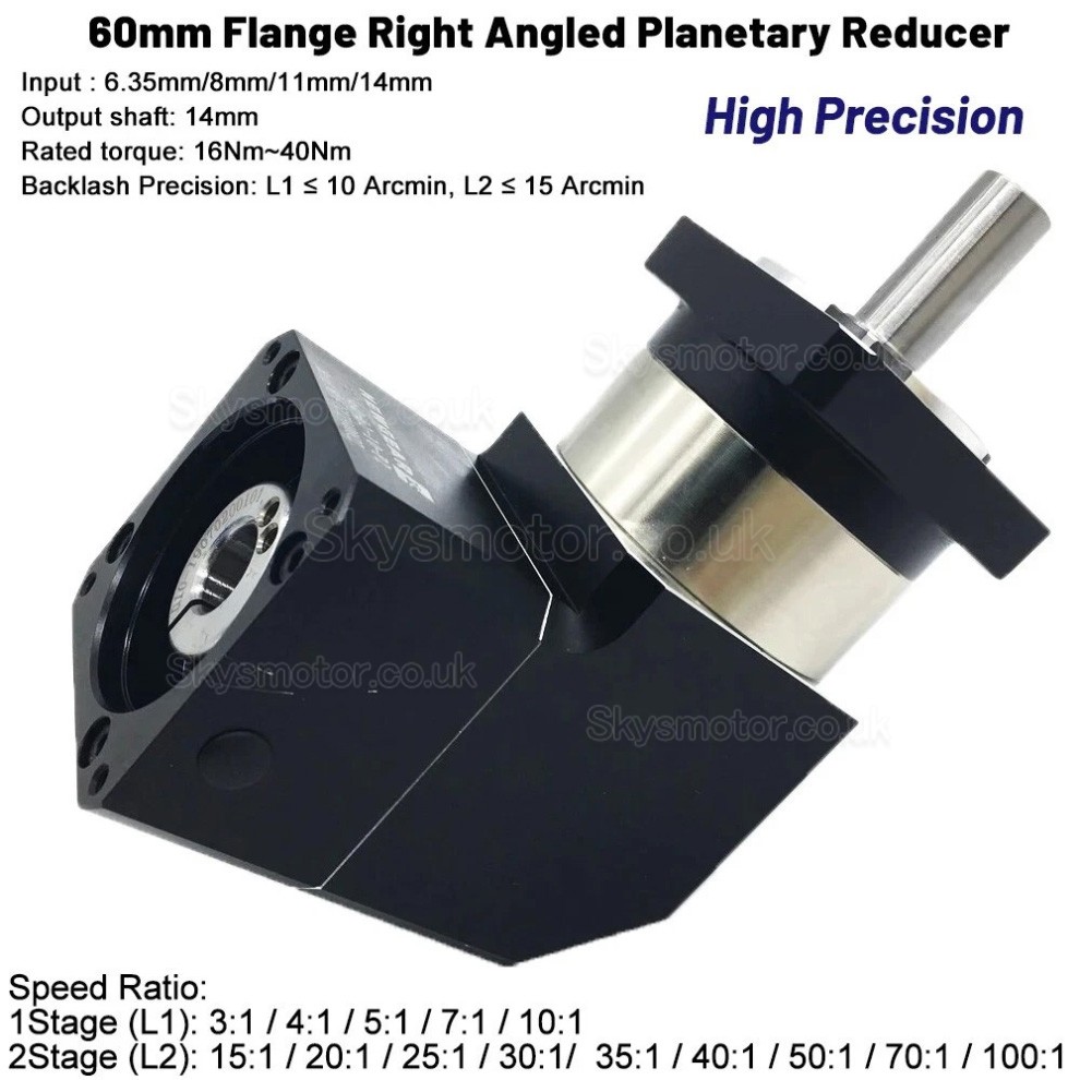 PVF060 Series Nema23 Right Angle Planetary Gearbox Ratio 3:1 - 100:1 Fit Nema 23 Stepper / 60mm Servo Motor