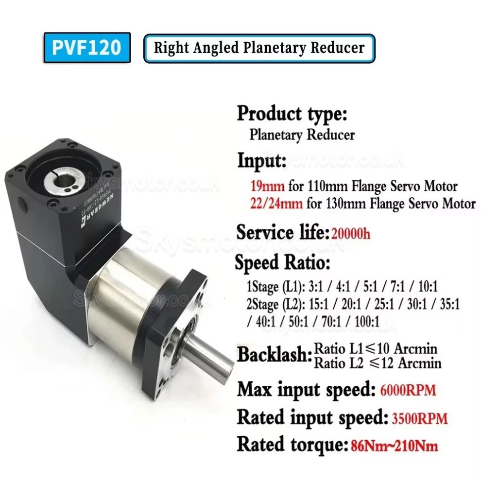 PVF120 Series Nema42 Right Angle Planetary Gearbox Ratio 3:1 - 100:1 for Nema 42 Stepper /100-130mm Servo Motor