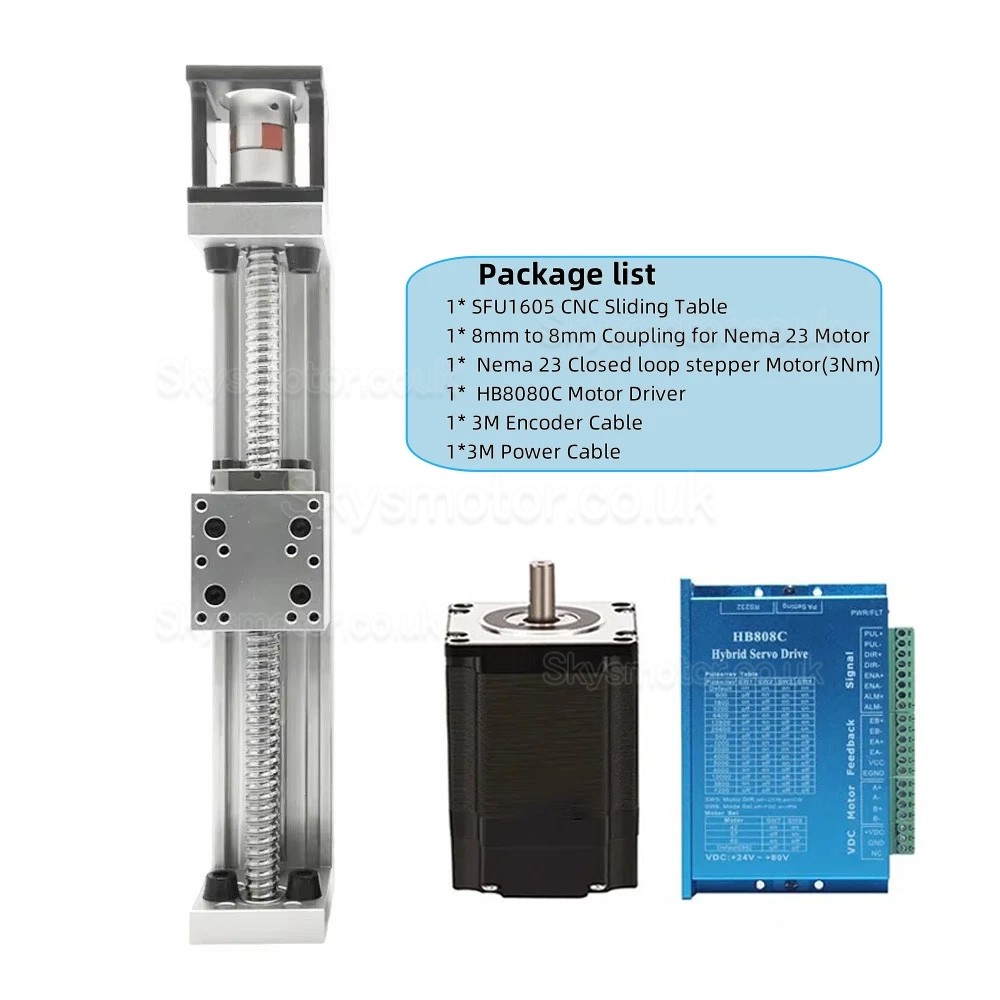 Ballscrew Linear Rail Stage DXG-YR60 CNC Slide Table Kit with Nema 23 Closed Loop Stepper Motor & Driver Kit