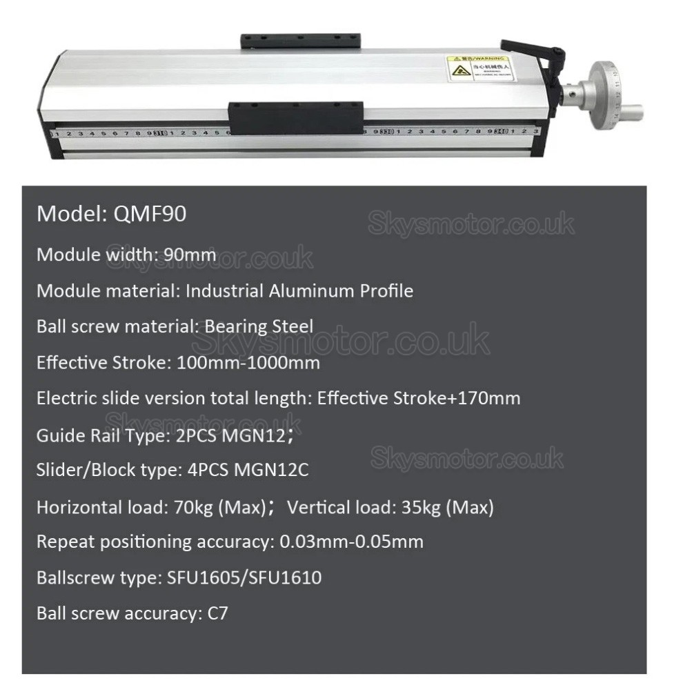 Fully Sealed Manual Ballscrew Slide QMF90 Linear Translation Stage CNC Linear Guide Module